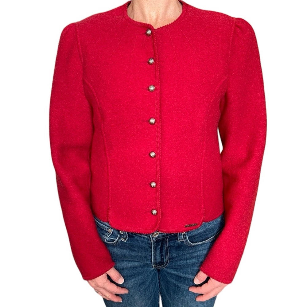 Vintage Geiger of Austria Tyrolean Wool Blazer Cardigan Red L
